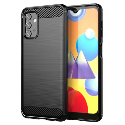 Samsung Galaxy A32 (5G) Hoesje - MobyDefend TPU Backcover - Geborstelde Metaal &amp; Carbon-Look - Zwart