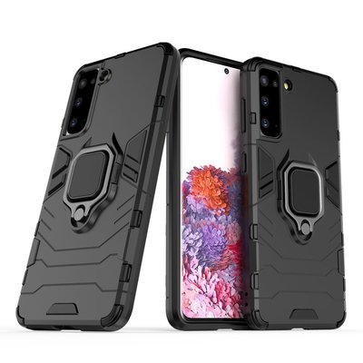 Samsung Galaxy S21 Hoesje - MobyDefend Dubbelgelaagde Pantsercase Met Standaard - Zwart