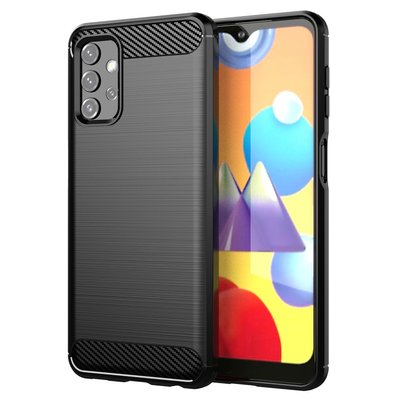 Samsung Galaxy A32 (4G) Hoesje - MobyDefend TPU Backcover - Geborstelde Metaal &amp; Carbon-Look - Zwart