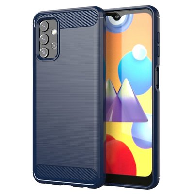 Samsung Galaxy A32 (4G) Hoesje - MobyDefend TPU Backcover - Geborstelde Metaal &amp; Carbon-Look - Navy blauw