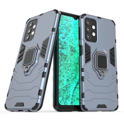 Samsung Galaxy A32 (5G) Hoesje - MobyDefend Dubbelgelaagde Pantsercase Met Standaard - Navy blauw