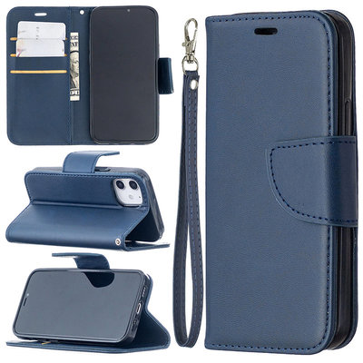 Apple iPhone 12 Mini Hoesje - MobyDefend Wallet Book Case Met Koord - Blauw
