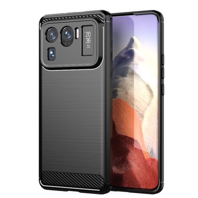 Xiaomi Mi 11 Ultra Hoesje - MobyDefend TPU Backcover - Geborstelde Metaal &amp; Carbon-Look - Zwart