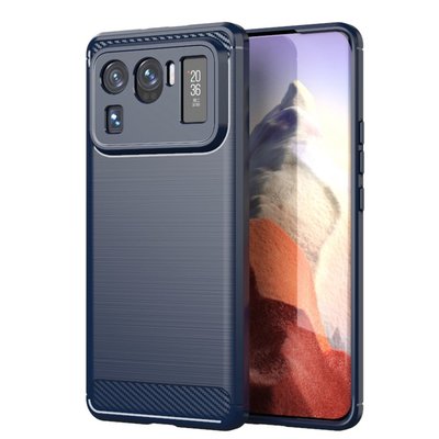 Xiaomi Mi 11 Ultra Hoesje - MobyDefend TPU Backcover - Geborstelde Metaal &amp; Carbon-Look - Navy blauw