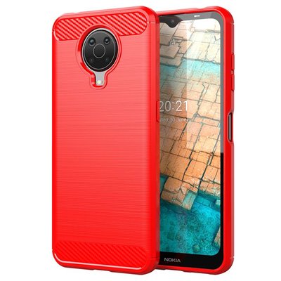 Nokia G10 / Nokia G20 Hoesje - MobyDefend TPU Backcover - Geborstelde Metaal &amp; Carbon-Look - Rood