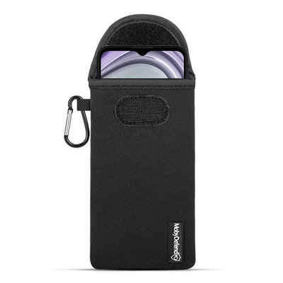Hoesje voor Nokia G10 / Nokia G20 - MobyDefend Neopreen Pouch Met Karabijnhaak - Insteekhoesje - Riemlus Hoesje - Zwart