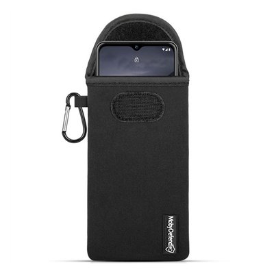 Hoesje voor Nokia 2.4 - MobyDefend Neopreen Pouch Met Karabijnhaak - Insteekhoesje - Riemlus Hoesje - Zwart