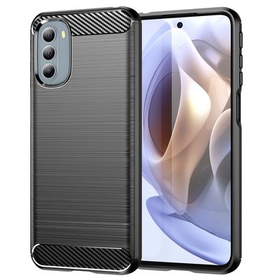 Motorola Moto G31 / Moto G41 Hoesje - MobyDefend TPU Backcover - Geborstelde Metaal &amp; Carbon-Look - Zwart