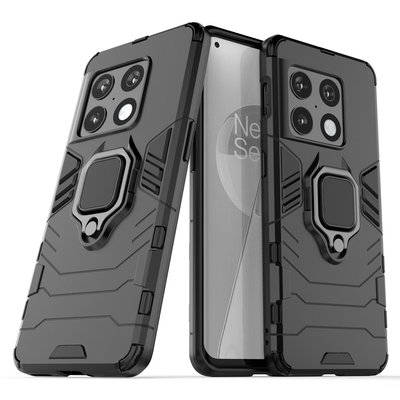 OnePlus 10 Pro Hoesje - MobyDefend Dubbelgelaagde Pantsercase Met Standaard - Zwart