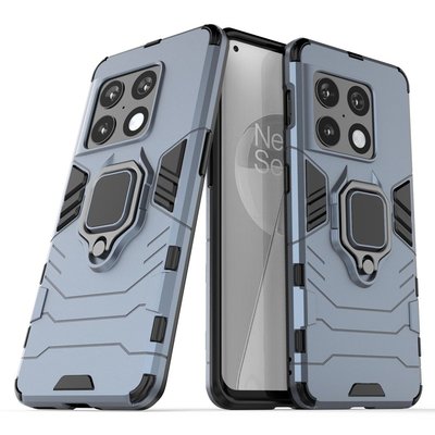 OnePlus 10 Pro Hoesje - MobyDefend Dubbelgelaagde Pantsercase Met Standaard - Navy Blauw