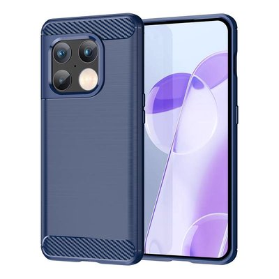 OnePlus 10 Pro Hoesje - MobyDefend TPU Backcover - Geborstelde Metaal &amp; Carbon-Look - Navy Blauw