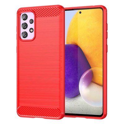 Samsung Galaxy A73 Hoesje - MobyDefend TPU Backcover - Geborstelde Metaal &amp; Carbon-Look - Rood