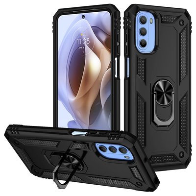 Motorola Moto G31 / Moto G41 Hoesje - MobyDefend Pantsercase Met Draaibare Ring - Zwart