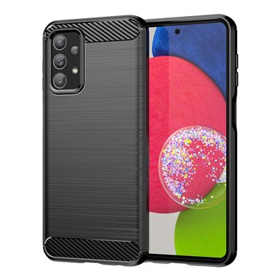 Samsung Galaxy A23 Hoesje - MobyDefend TPU Backcover - Geborstelde Metaal &amp; Carbon-Look - Zwart