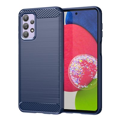 Samsung Galaxy A23 Hoesje - MobyDefend TPU Backcover - Geborstelde Metaal &amp; Carbon-Look - Navy Blauw