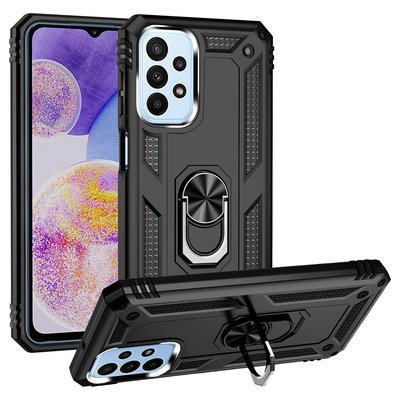 Samsung Galaxy A23 Hoesje - MobyDefend Pantsercase Met Draaibare Ring - Zwart