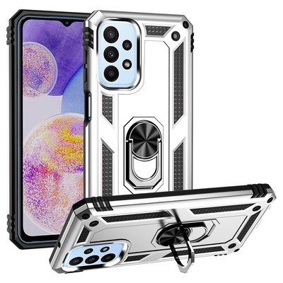 Samsung Galaxy A23 Hoesje - MobyDefend Pantsercase Met Draaibare Ring - Zilvergrijs
