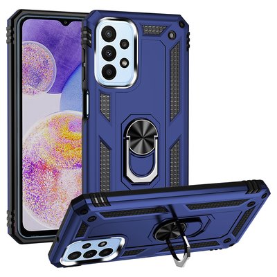 Samsung Galaxy A23 Hoesje - MobyDefend Pantsercase Met Draaibare Ring - Blauw