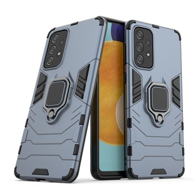 Samsung Galaxy A73 Hoesje - MobyDefend Dubbelgelaagde Pantsercase Met Standaard - Navy Blauw