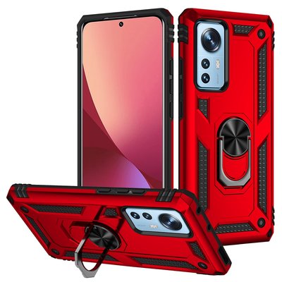 Xiaomi 12 / 12X Hoesje - MobyDefend Pantsercase Met Draaibare Ring - Rood