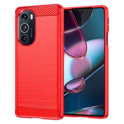 Motorola Edge 30 Pro Hoesje - MobyDefend TPU Backcover - Geborstelde Metaal &amp; Carbon-Look - Rood