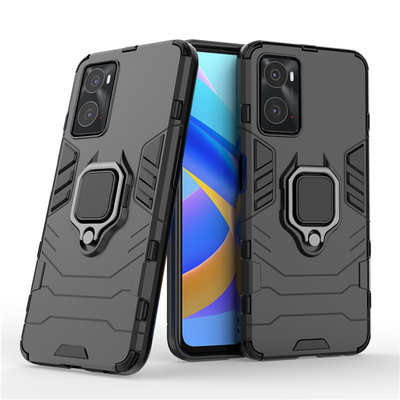 Oppo A76 / Oppo A96 Hoesje - MobyDefend Dubbelgelaagde Pantsercase Met Standaard - Zwart