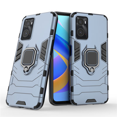 Oppo A76 / Oppo A96 Hoesje - MobyDefend Dubbelgelaagde Pantsercase Met Standaard - Navy Blauw
