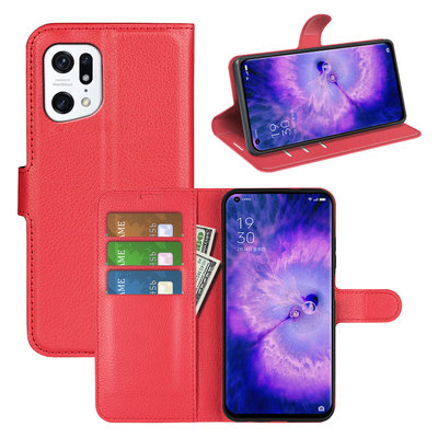 Oppo Find X5 Hoesje - MobyDefend Kunstleren Wallet Book Case (Sluiting Voorkant) - Rood
