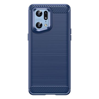 Oppo Find X5 Pro Hoesje - MobyDefend TPU Backcover - Geborstelde Metaal &amp; Carbon-Look - Navy Blauw