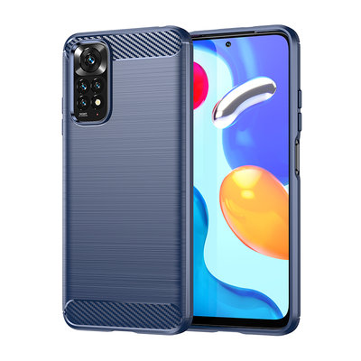 Xiaomi Redmi Note 11 / Note 11S Hoesje - MobyDefend TPU Backcover - Geborstelde Metaal &amp; Carbon-Look - Navy Blauw