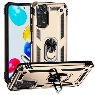 Xiaomi Redmi Note 11 / Note 11S Hoesje - MobyDefend Pantsercase Met Draaibare Ring - Goud