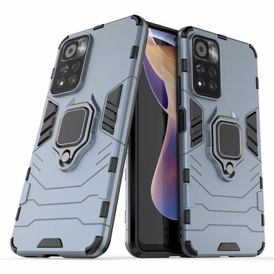 Xiaomi Redmi Note 11 Pro Hoesje - MobyDefend Dubbelgelaagde Pantsercase Met Standaard - Navy Blauw