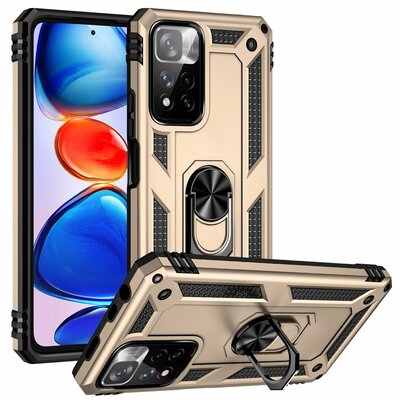 Xiaomi Redmi Note 11 Pro Hoesje - MobyDefend Pantsercase Met Draaibare Ring - Goud