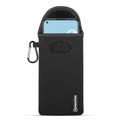 Hoesje voor Oppo Find X5 Lite - MobyDefend Neopreen Pouch Met Karabijnhaak - Insteekhoesje - Riemlus Hoesje - Zwart