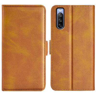 Sony Xperia 10 IV Hoesje - MobyDefend Luxe Wallet Book Case (Sluiting Zijkant) - Lichtbruin