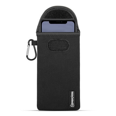 Hoesje voor iPhone XR - MobyDefend Neopreen Pouch Met Karabijnhaak - Insteekhoesje - Riemlus Hoesje - Zwart