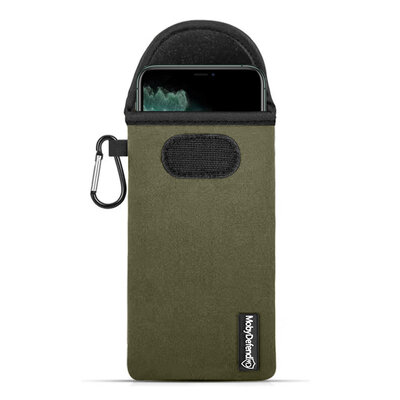 Hoesje voor iPhone X - MobyDefend Neopreen Pouch Met Karabijnhaak - Insteekhoesje - Riemlus Hoesje - Groen