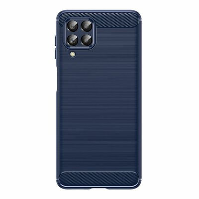 Samsung Galaxy M53 Hoesje - MobyDefend TPU Backcover - Geborstelde Metaal &amp; Carbon-Look - Navy Blauw