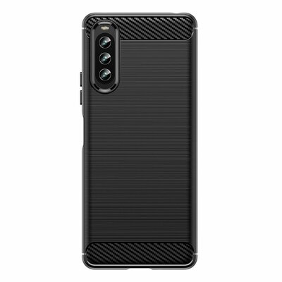 Sony Xperia 10 IV Hoesje - MobyDefend TPU Backcover - Geborstelde Metaal &amp; Carbon-Look - Zwart