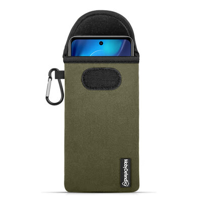 Hoesje voor Motorola Moto E32 / E32S - MobyDefend Neopreen Pouch Met Karabijnhaak - Insteekhoesje - Riemlus Hoesje - Groen