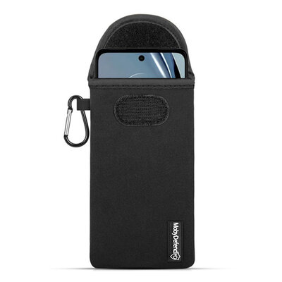 Hoesje voor Motorola Moto G62 - MobyDefend Neopreen Pouch Met Karabijnhaak - Insteekhoesje - Riemlus Hoesje - Zwart