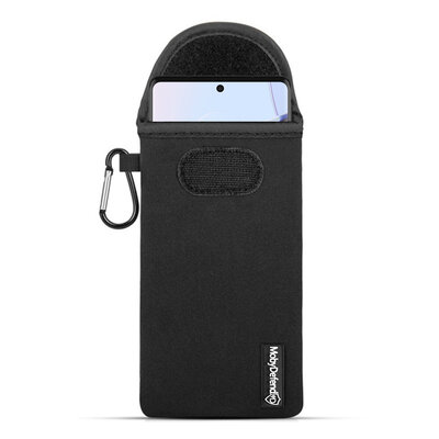 Hoesje voor Motorola Edge 30 Ultra - MobyDefend Neopreen Pouch Met Karabijnhaak - Insteekhoesje - Riemlus Hoesje - Zwart
