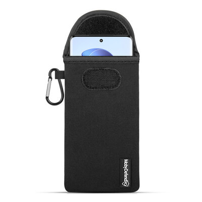 Hoesje voor Motorola Edge 30 Fusion - MobyDefend Neopreen Pouch Met Karabijnhaak - Insteekhoesje - Riemlus Hoesje - Zwart