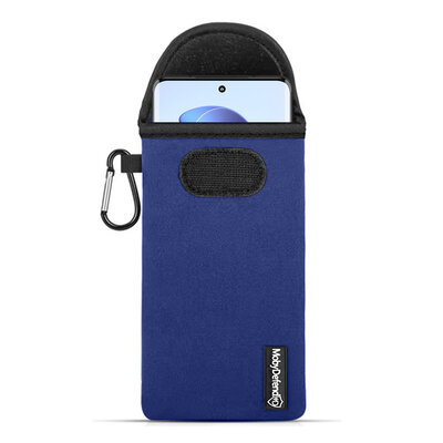 Hoesje voor Motorola Edge 30 Fusion - MobyDefend Neopreen Pouch Met Karabijnhaak - Insteekhoesje - Riemlus Hoesje - Blauw