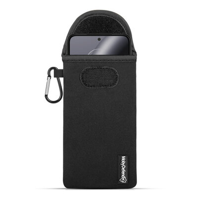 Hoesje voor Motorola Edge 30 Neo - MobyDefend Neopreen Pouch Met Karabijnhaak - Insteekhoesje - Riemlus Hoesje - Zwart