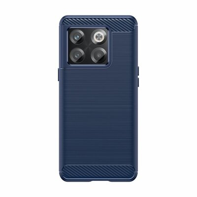 OnePlus 10T Hoesje - MobyDefend TPU Backcover - Geborstelde Metaal &amp; Carbon-Look - Blauw