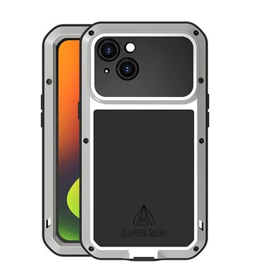 iPhone 14 Hoes - Love Mei Metalen Case - Extreme Protection - Zilvergrijs