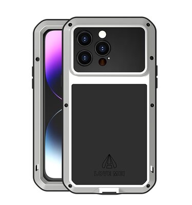 iPhone 14 Pro Max Hoes - Love Mei Metalen Case - Extreme Protection - Zilvergrijs