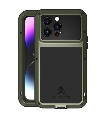 iPhone 14 Pro Max Hoes - Love Mei Metalen Case - Extreme Protection - Groen
