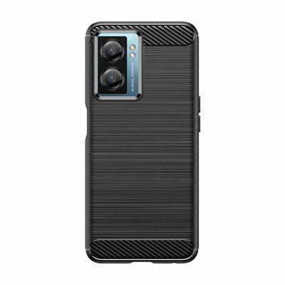 Oppo A57 / A57s / A77 Hoesje - MobyDefend TPU Backcover - Geborstelde Metaal &amp; Carbon-Look - Zwart
